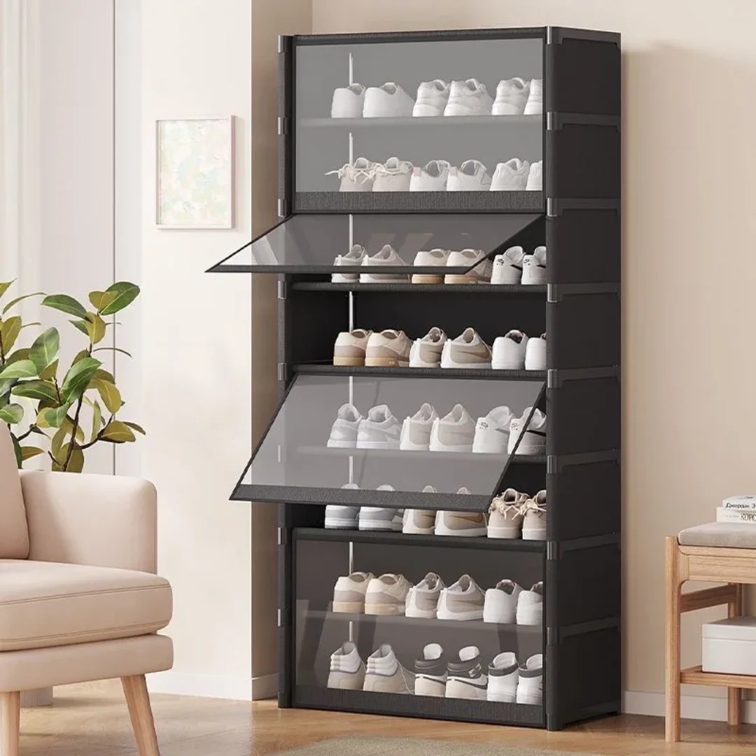 Armoire à chaussures noire à façades transparentes