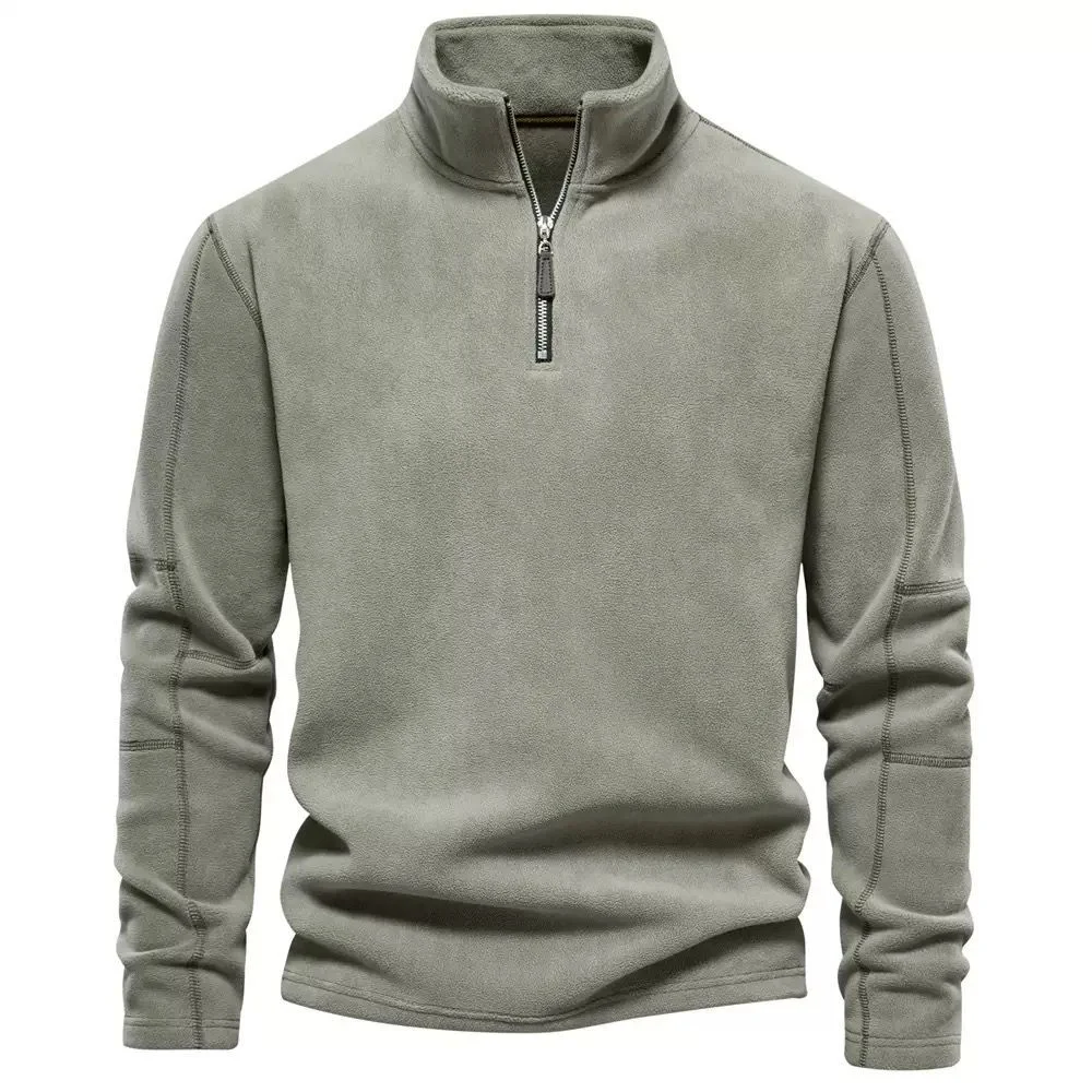 Pull polaire kaki à col zippé