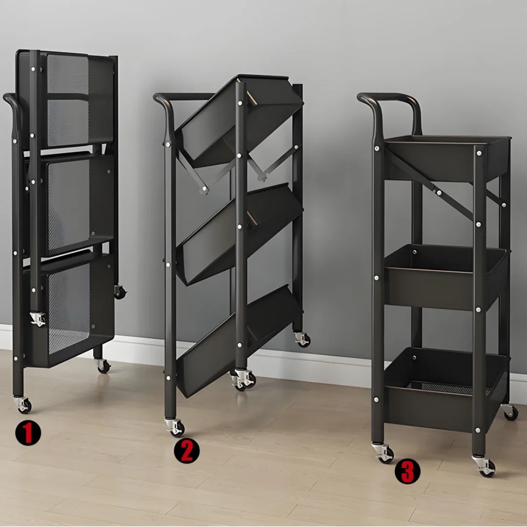 Desserte pliable à roulettes 3 niveaux